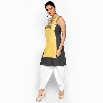 Yellow embroidered viscose kurtas-and-kurtis 2