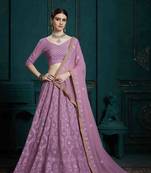 Lavender Embroidered Georgette Semi Stitched Lehenga