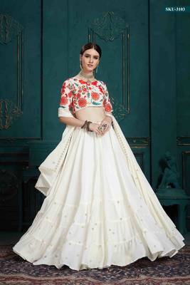 White Embroidered Georgette Semi Stitched Lehenga 2