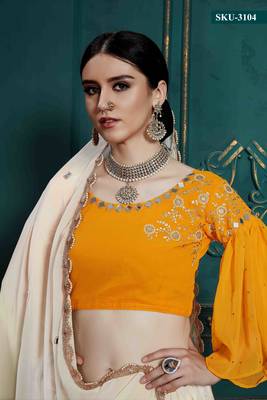 White Embroidered Georgette Semi Stitched Lehenga 3