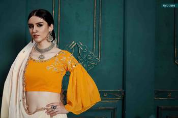 White Embroidered Georgette Semi Stitched Lehenga 4