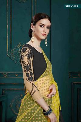 Black Embroidered Georgette Semi Stitched Lehenga 3