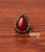 Maroon-Red Stone RING, Adjustable Handmade, Precious Stone Jewelry
