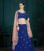 Navy Blue Embroidered Georgette Semi Stitched Lehenga