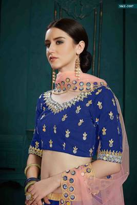 Navy Blue Embroidered Georgette Semi Stitched Lehenga 3