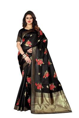 Black woven banarasi saree with blouse 1