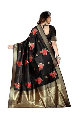 Black woven banarasi saree with blouse 3