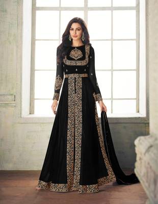 Black Embroidered Faux Georgette Salwar 1