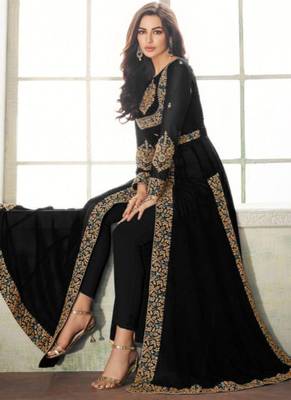 Black Embroidered Faux Georgette Salwar 3