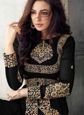 Black Embroidered Faux Georgette Salwar 5