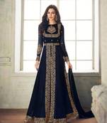 Blue Embroidered Faux Georgette Anarakali With Dupatta