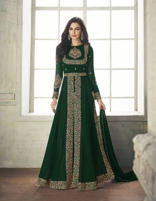 Green Embroidered Faux Georgette Salwar 5