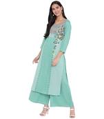 Turquoise printed rayon kurtas-and-kurtis