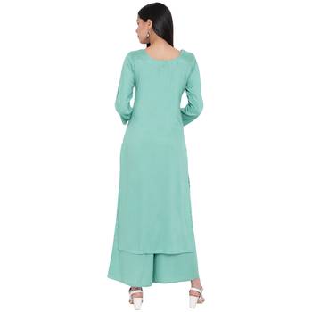 Turquoise printed rayon kurtas-and-kurtis 2