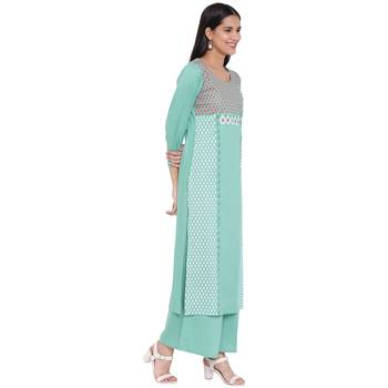 Turquoise printed rayon kurtas-and-kurtis 3