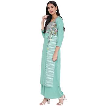Turquoise printed rayon kurtas-and-kurtis 4
