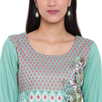 Turquoise printed rayon kurtas-and-kurtis 5