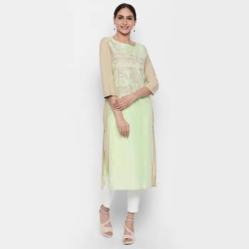 Green embroidered viscose kurtas-and-kurtis 1