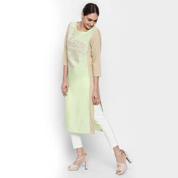 Green embroidered viscose kurtas-and-kurtis 4