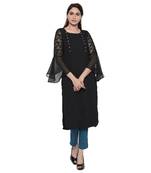 Black embroidered polyester kurtas-and-kurtis