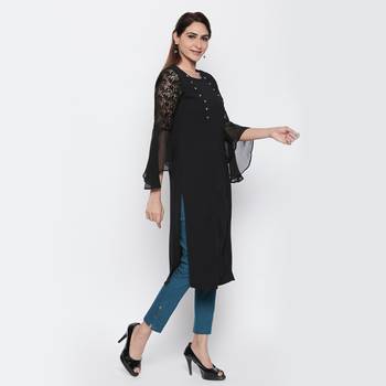 Black embroidered polyester kurtas-and-kurtis 2