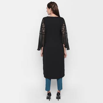 Black embroidered polyester kurtas-and-kurtis 3