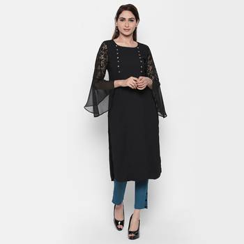 Black embroidered polyester kurtas-and-kurtis 4