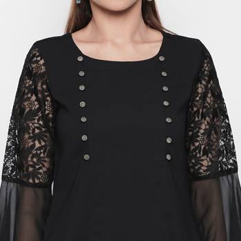 Black embroidered polyester kurtas-and-kurtis 5