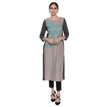 Grey embroidered viscose kurtas-and-kurtis 1