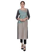 Grey embroidered viscose kurtas-and-kurtis