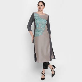 Grey embroidered viscose kurtas-and-kurtis 4