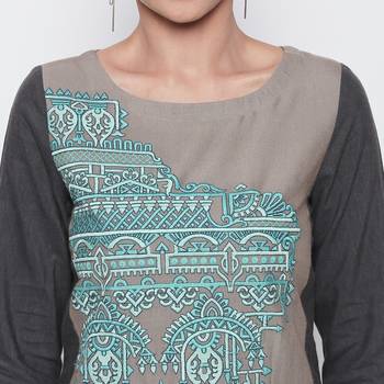 Grey embroidered viscose kurtas-and-kurtis 5