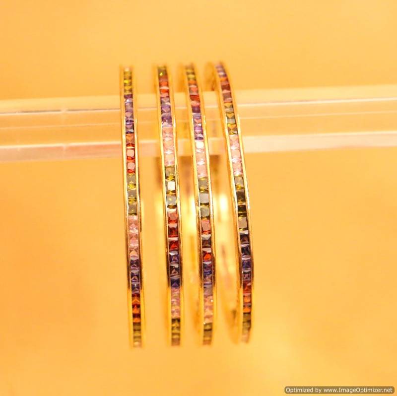 Multicolour Gold Plated Semi Precious Bangles