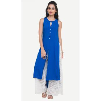 Blue plain rayon kurtas-and-kurtis 1