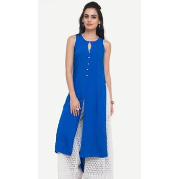 Blue plain rayon kurtas-and-kurtis 2