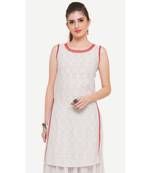 White embroidered rayon kurtas-and-kurtis