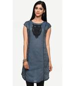 Blue embroidered denim kurtas-and-kurtis