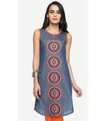 Blue embroidered denim kurtas-and-kurtis