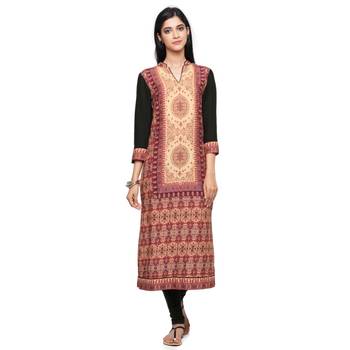 Beige printed rayon kurtas-and-kurtis 1