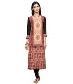 Beige printed rayon kurtas-and-kurtis