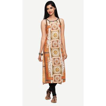 Yellow printed rayon kurtas-and-kurtis 1