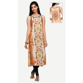 Yellow printed rayon kurtas-and-kurtis 4