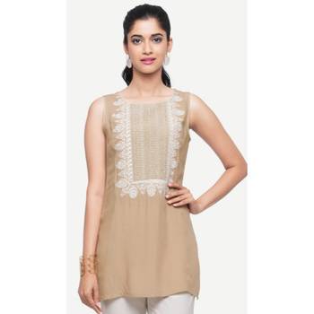 Beige embroidered rayon kurtas-and-kurtis 1