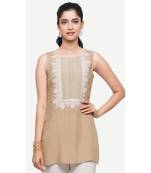 Beige embroidered rayon kurtas-and-kurtis