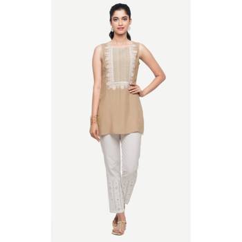 Beige embroidered rayon kurtas-and-kurtis 2