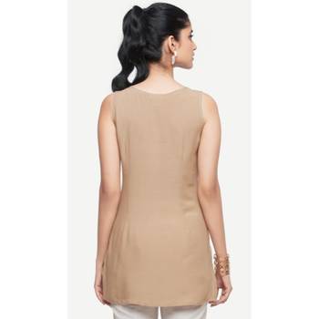 Beige embroidered rayon kurtas-and-kurtis 3