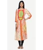 Beige printed rayon kurtas-and-kurtis