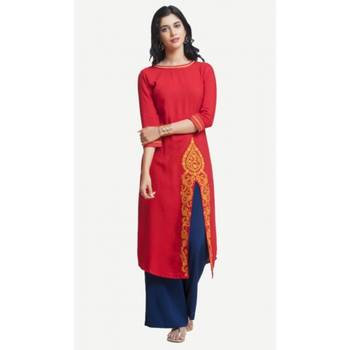 Red embroidered viscose kurtas-and-kurtis 1