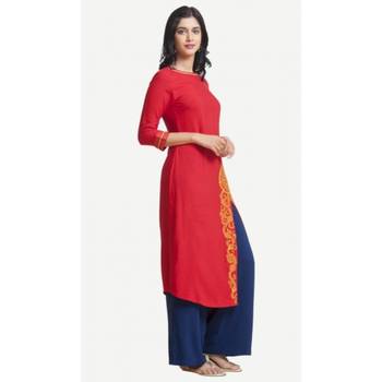 Red embroidered viscose kurtas-and-kurtis 2