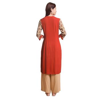 Beige printed rayon kurtas-and-kurtis 1